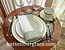 White Hemstitch Diner Napkin with Mirage Gray Colored Border - Click Image to Close